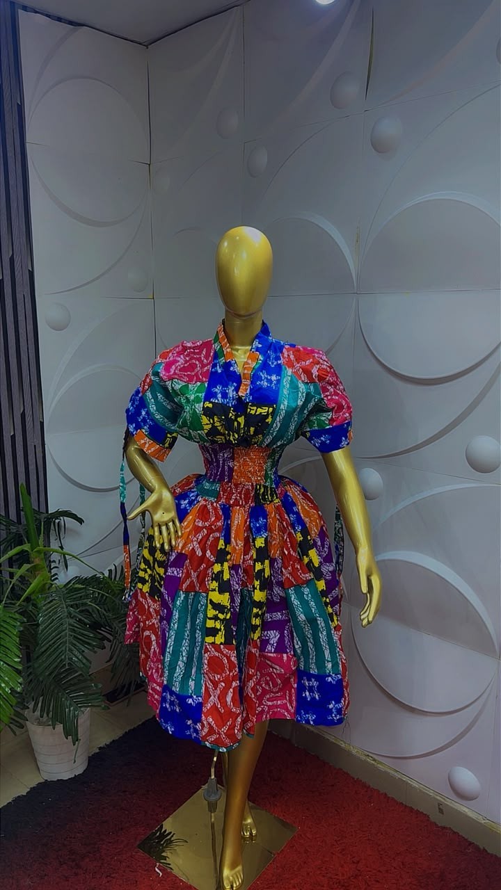 Women Nigerian Ankara African Print Skater Dress Short Sleeve  Multi One Size