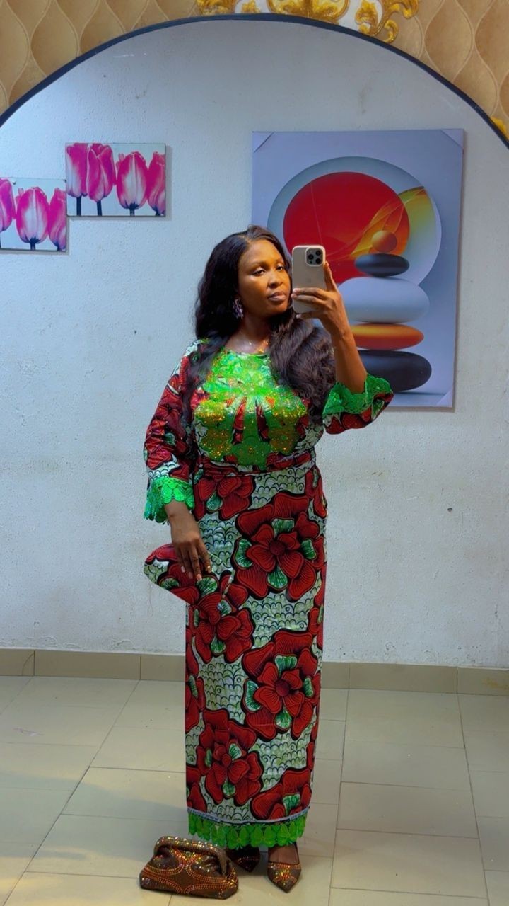 100% Ankara Two Piece with Lace and Scarf African Print Fabric