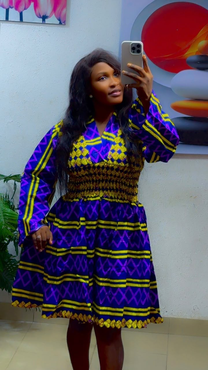 African Ankara Short Dress Women UK Size 10-16
