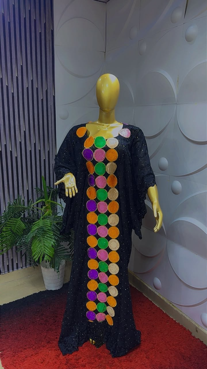 Women Nigerian Lace Kaftan/Boubou Maxi Dress Multicolour Circle Panel One Size