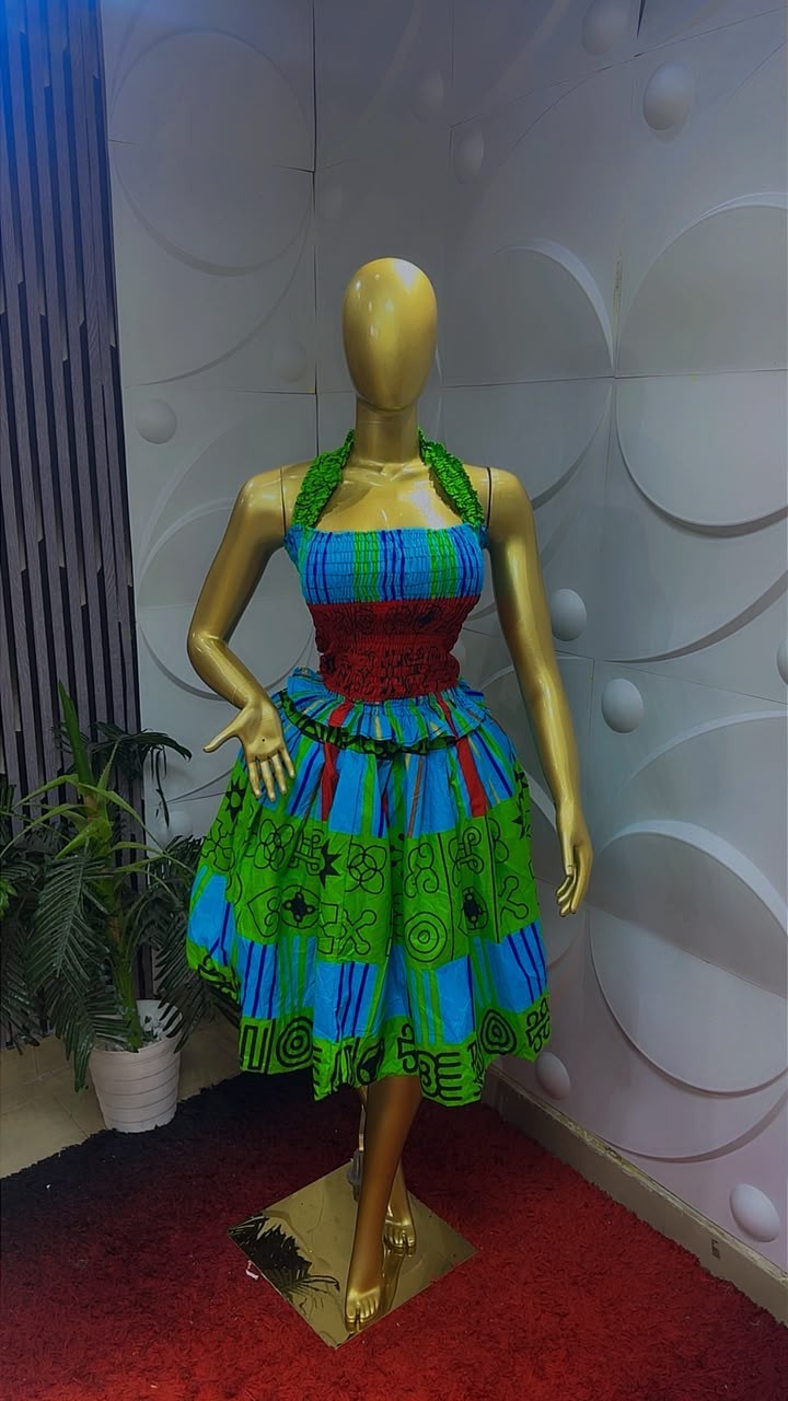 Women Nigerian Ankara African Print Skater Dress Short Sleeve  Multi One Size