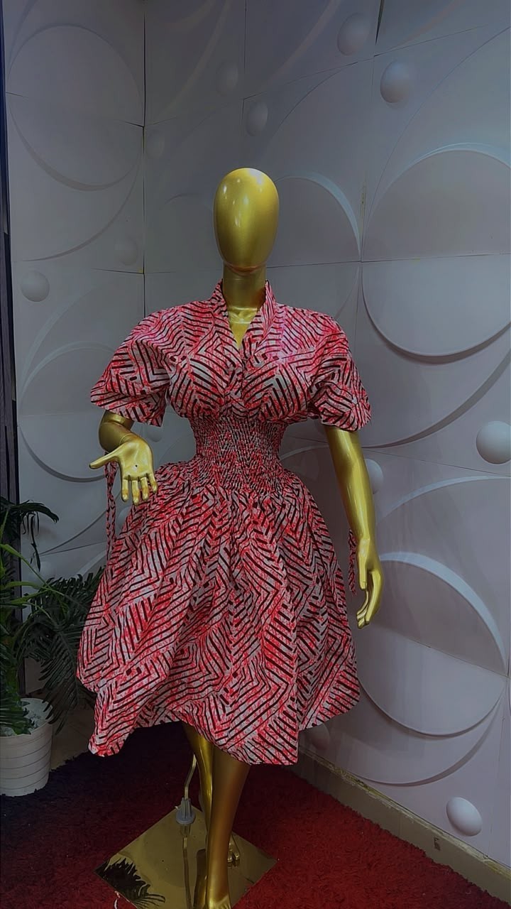 Women Nigerian Ankara African Print Skater Dress Short Sleeve  Multi One Size