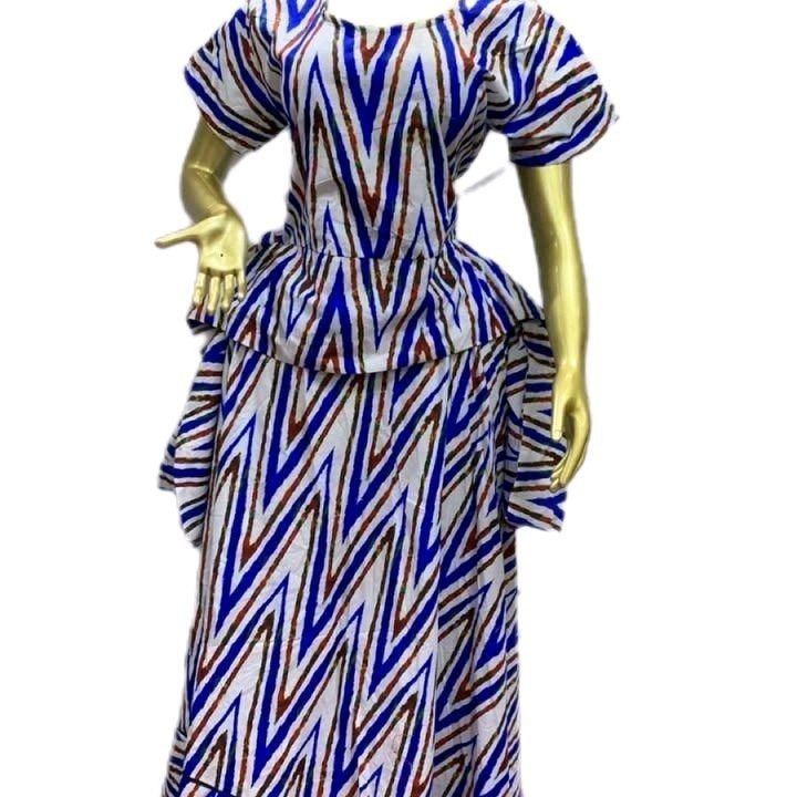Women African Print Ankara Peplum Top & Long Skirt Set Multi Colour size10-16