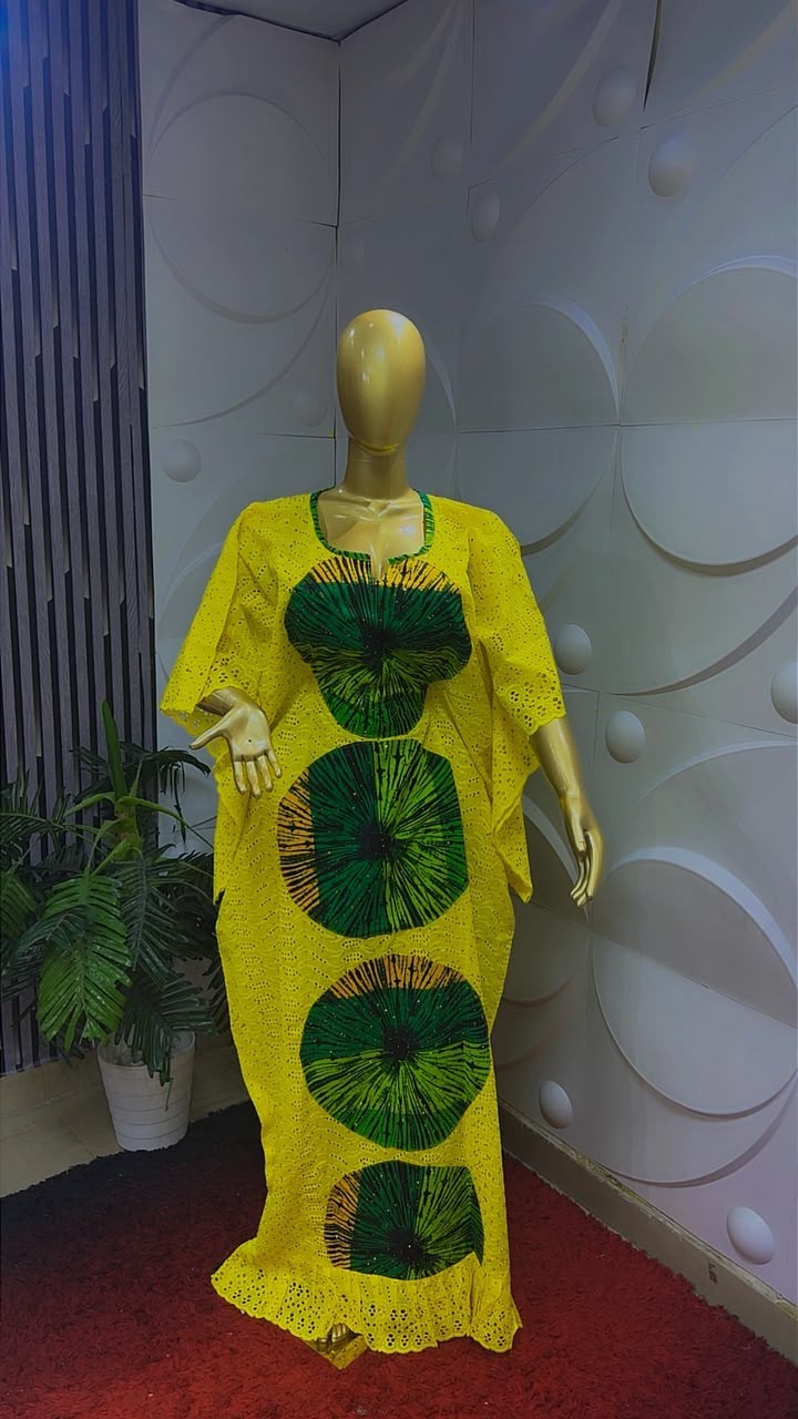 Women Nigerian Lace Kaftan/Boubou Maxi Dress Multicolour Circle Panel One Size