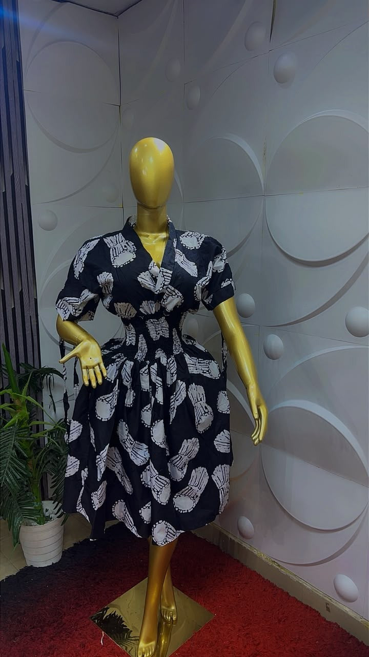 Women Nigerian Ankara African Print Skater Dress Short Sleeve  Multi One Size