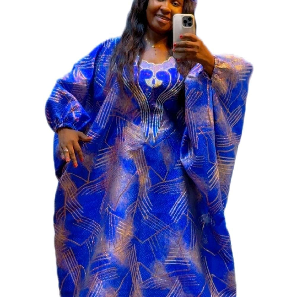 Women African Kaftan/Boubou Maxi Dress Batwing Sleeve Embroidered One Size 