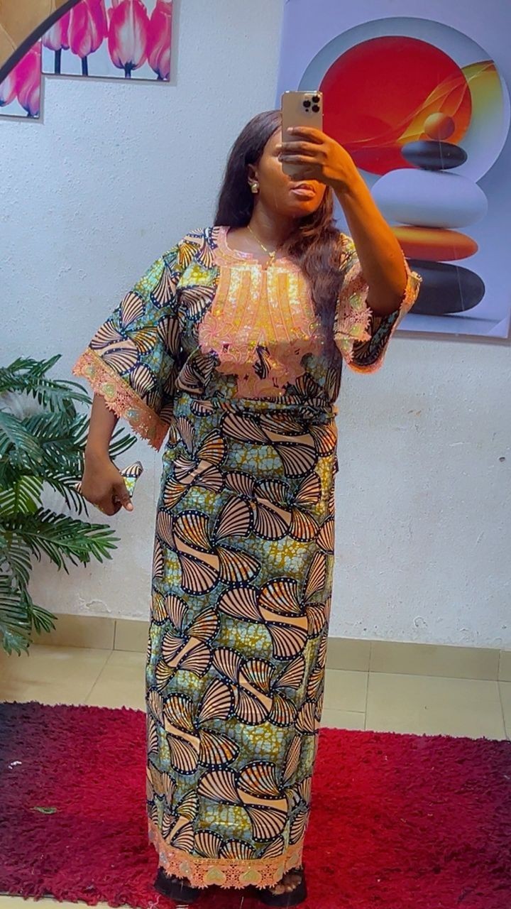 100% Ankara Two Piece with Lace and Scarf African Print Fabric