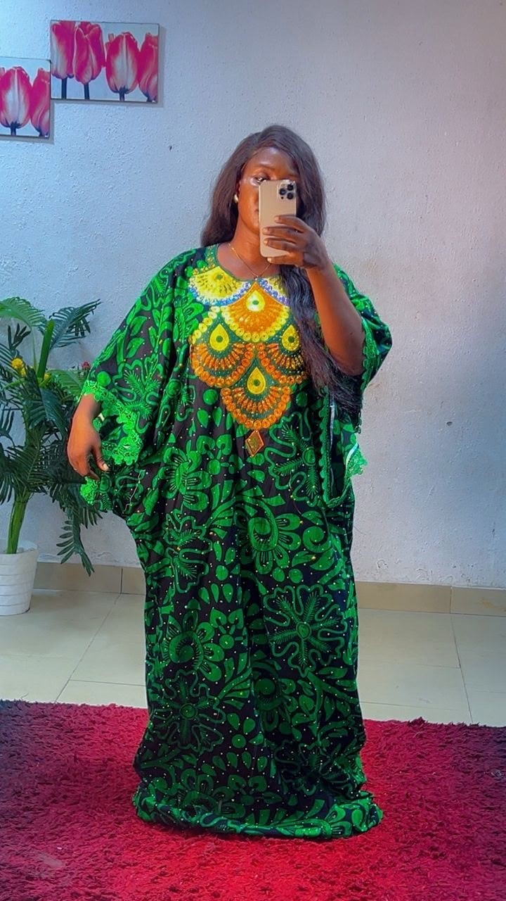 Women Nigerian Kaftan/Abaya Maxi Dress Multicolour Print Polyester One Size