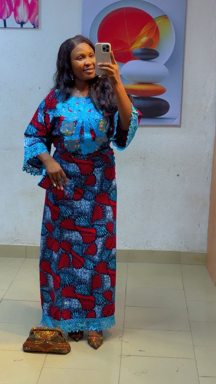 Women 100% Cotton Ankara Two Piece Set Wrapper and Top with Headtie, One Size