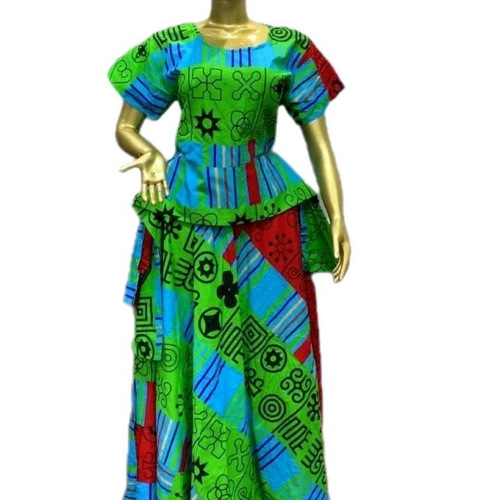 Women African Print Ankara Peplum Top & Long Skirt Set Multi Colour size10-16