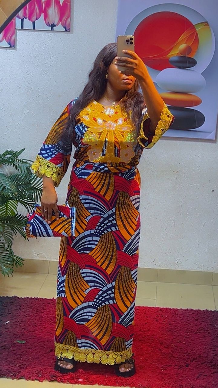 100% Ankara Two Piece with Lace and Scarf African Print Fabric