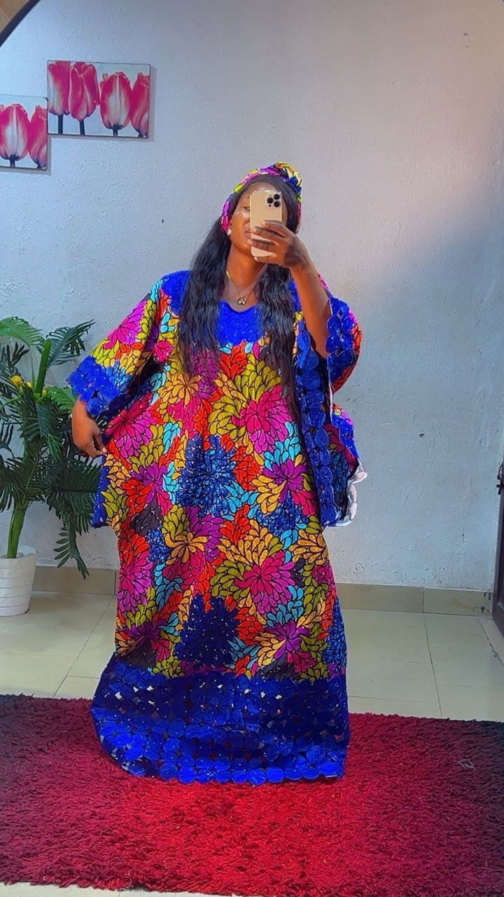 Women Nigerian Kaftan/Abaya Maxi Dress Multicolour Print Polyester One Size