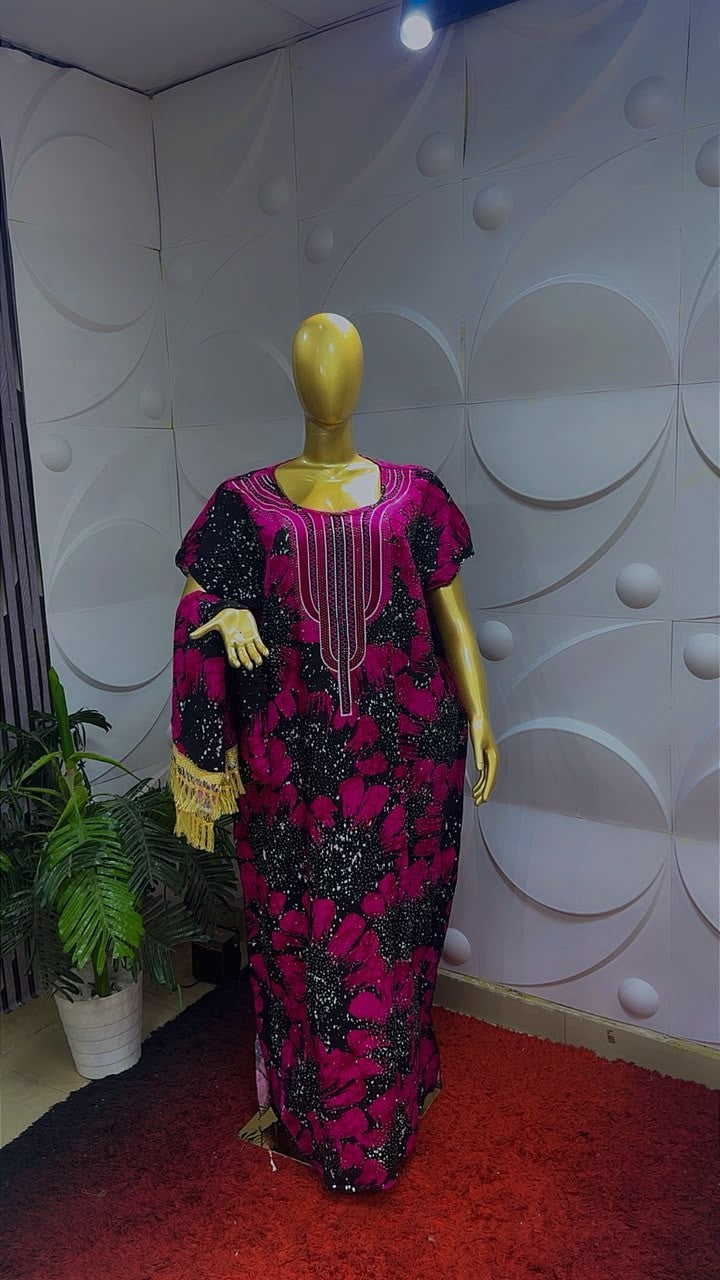 Women African Traditional Print Kaftan/Boubou Maxi Dress Multi Colour One Size