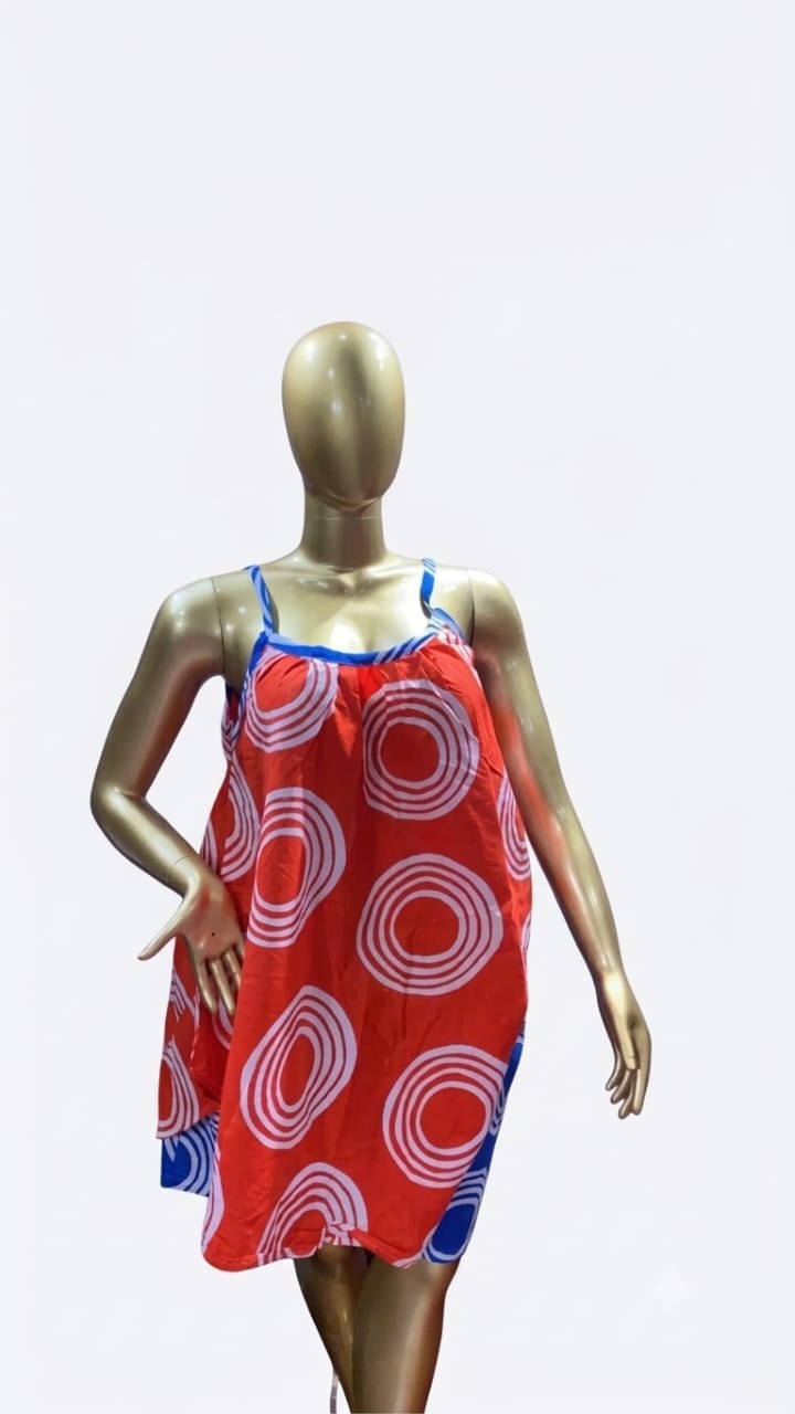 Women 💯Cotton Ankara Two Piece Short Red White  Print Strappy Shift size 10-16