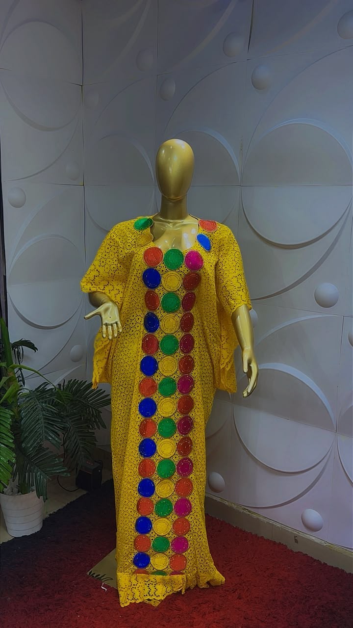 Women Nigerian Lace Kaftan/Boubou Maxi Dress Multicolour Circle Panel One Size