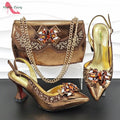 Italian Design in Brown Color African Women Shoes and Bag Set 2024 New Design High Heels for Wedding Party with Crystal
