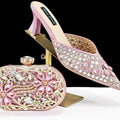2024 New Design Specials Italian Women Heels Shoes and Bag in Pink Color Comfortable Heels With Rhinestone for Part