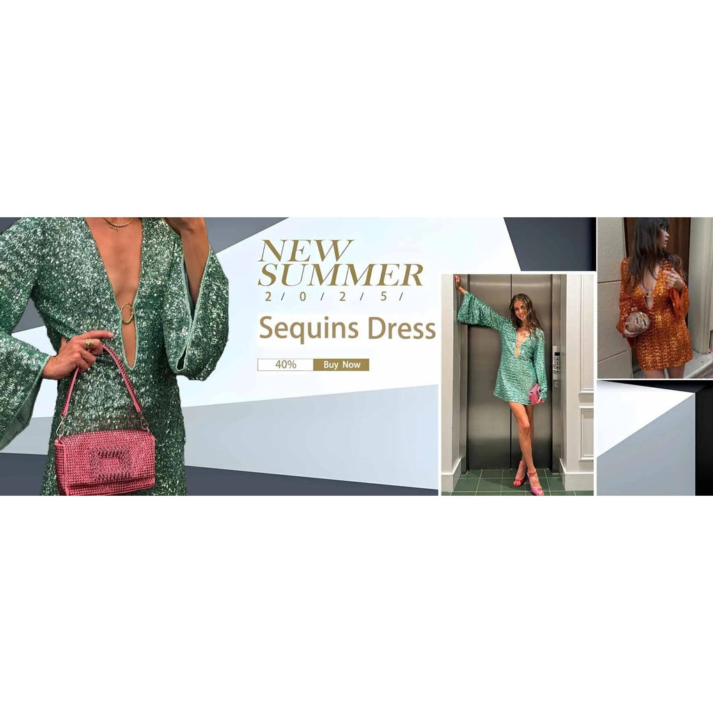 BKQU Sequins Sexy Backless Maxi Dress Women Cross Halter Fashion U Neck Slim Glitter Evening Robe 2025 Summer Lady Beach Dresses