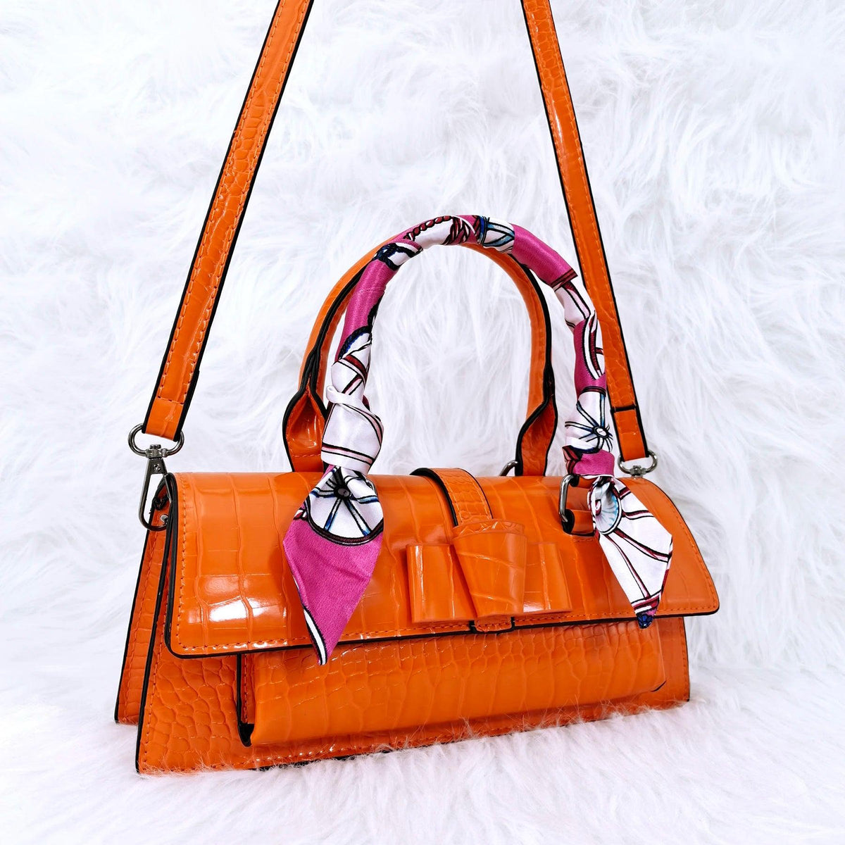 Italian Design Retro Women's Bag And Shoes Set Smooth Leather Material With Multi-Color Ribbons Suitable For Banquet Or Office