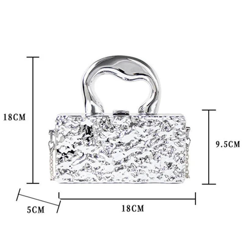 Square Acrylic Metallic Evening Handbag Box with Top Handle Luxury Designer Bags for Women Trend 2024 Shoulder Messenger Bags