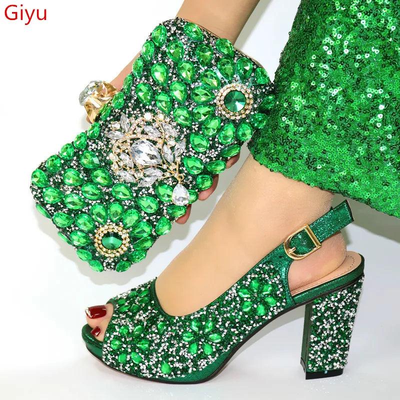 doershow Italian sky blue Shoes with Matching Bags Sets Decorated with Rhinestone Women Shoes and Bags To Match Set ! SJL1-6