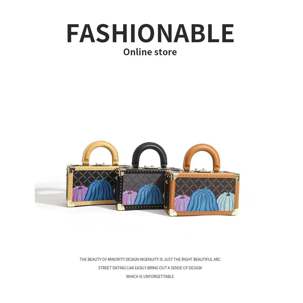 Genuine Leather Women Handbags Evening Bag Top Handle Satchel Crossbody Bag Small Hard Purse Pumpkin Box Bags