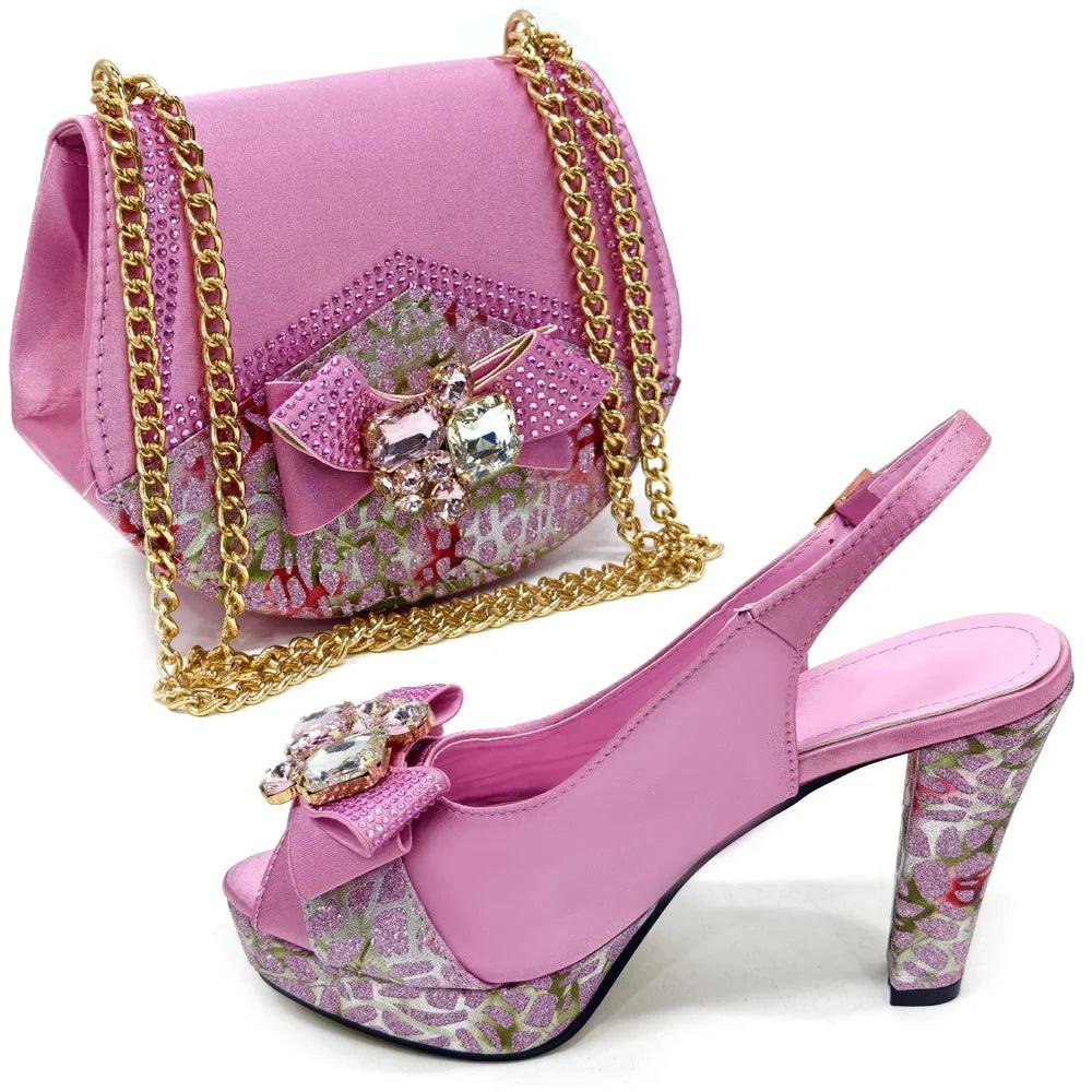 Italian Hot Sale Appliques Elegant Shoes And Bag To Match Set Summer High Heels Shoes And Bag Set For Wedding Dress Size 37-43
