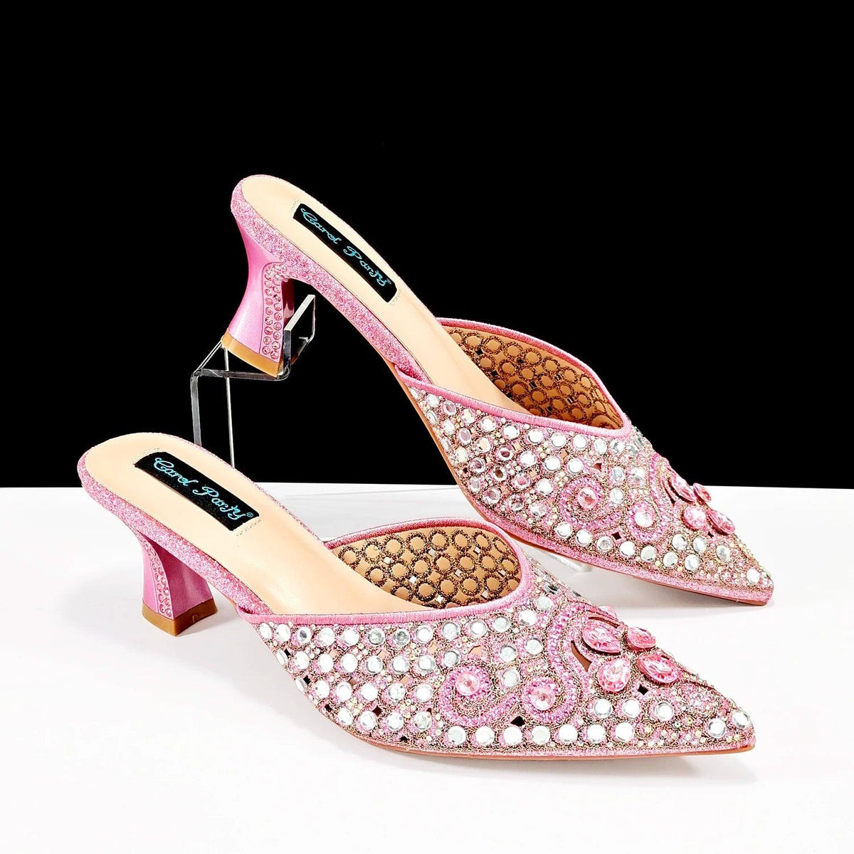 2024 New Design Specials Italian Women Heels Shoes and Bag in Pink Color Comfortable Heels With Rhinestone for Part