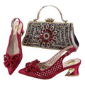 High Quality Winter New Arrivals Specials Design Italian Shoes and Bag Set in Wine Color Low Heels Comfortable For Wedding