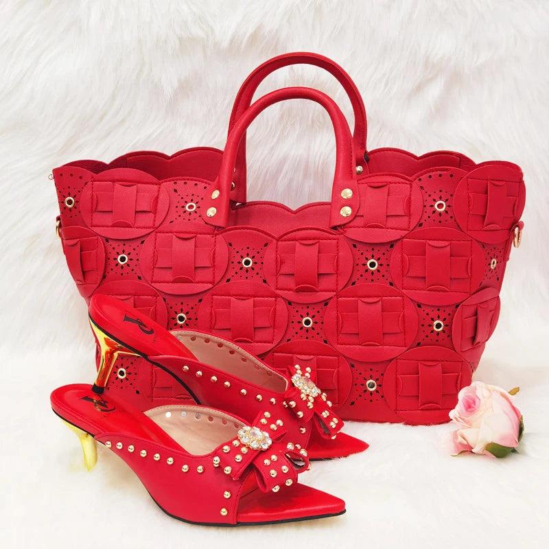 Mature Fashionable Italian Shoes and Bag Set African Sets Green Color Nigerian Shoes with Matching Bags for Royal Wedding Party