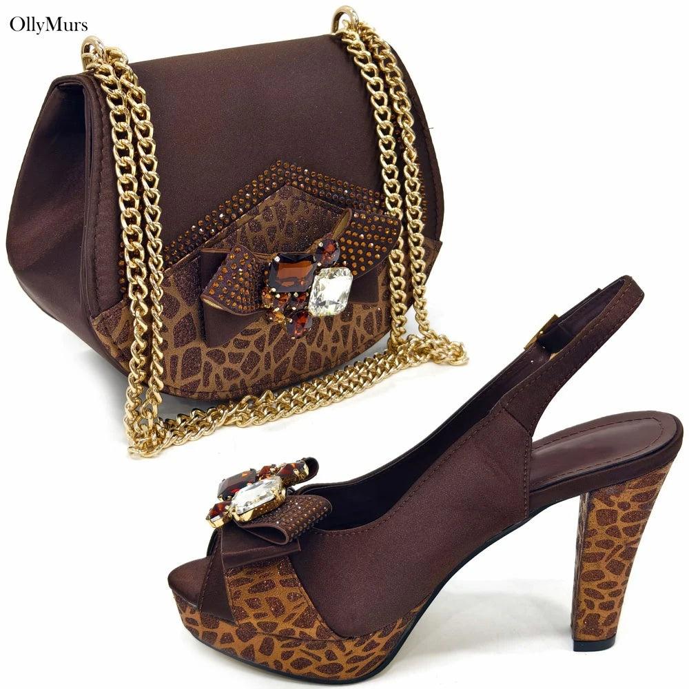 Italian Hot Sale Appliques Elegant Shoes And Bag To Match Set Summer High Heels Shoes And Bag Set For Wedding Dress Size 37-43