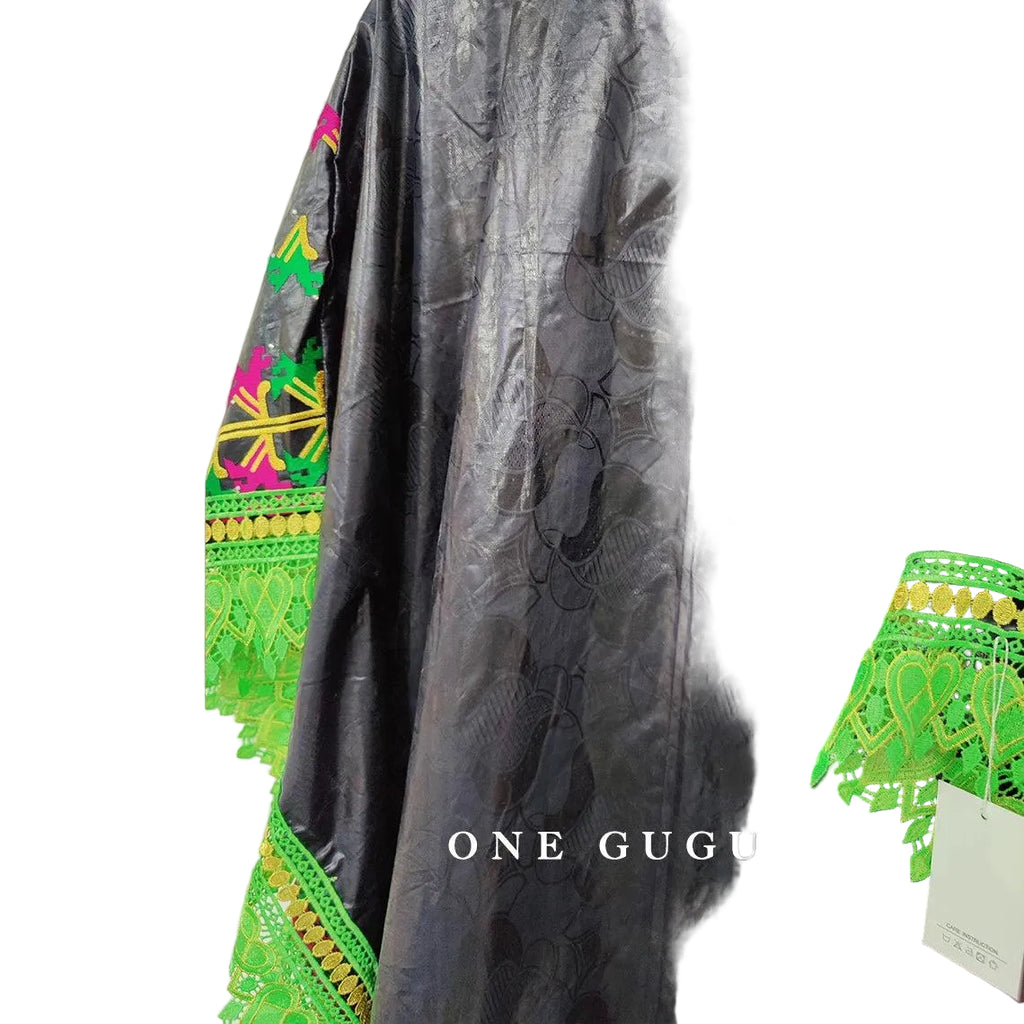 African Traditional Bazin Riche Boubou With Brocade Guipure And Stones Black Nigerian Mali Sewn Dashiki Gown Dress Mix Size Robe