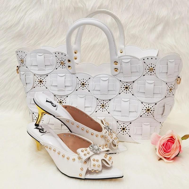 Mature Fashionable Italian Shoes and Bag Set African Sets Green Color Nigerian Shoes with Matching Bags for Royal Wedding Party