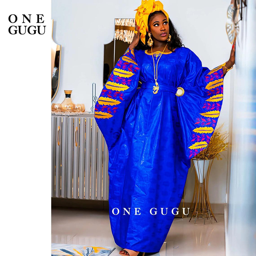 African Original Bazin Riche Boubou With Embroidery And Stones Mix Size Nigerian Women Wedding Dashiki With Belt Basin Dresses