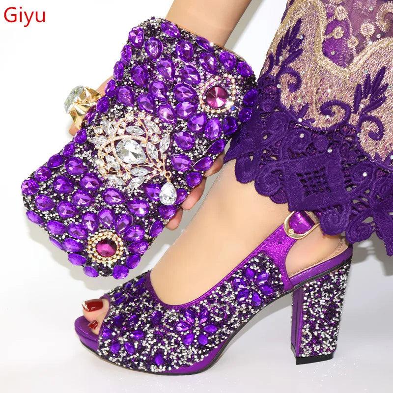 doershow Italian sky blue Shoes with Matching Bags Sets Decorated with Rhinestone Women Shoes and Bags To Match Set ! SJL1-6