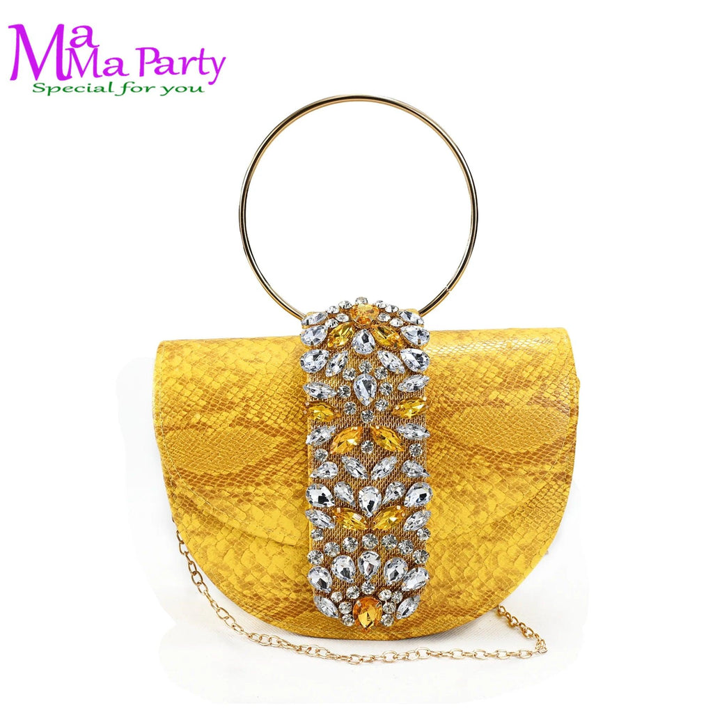 2024 Autumn New Design Specials Italian Women Shoes and Bag Set Comfortable Mid Heels With Rhinestone in Yellow Color