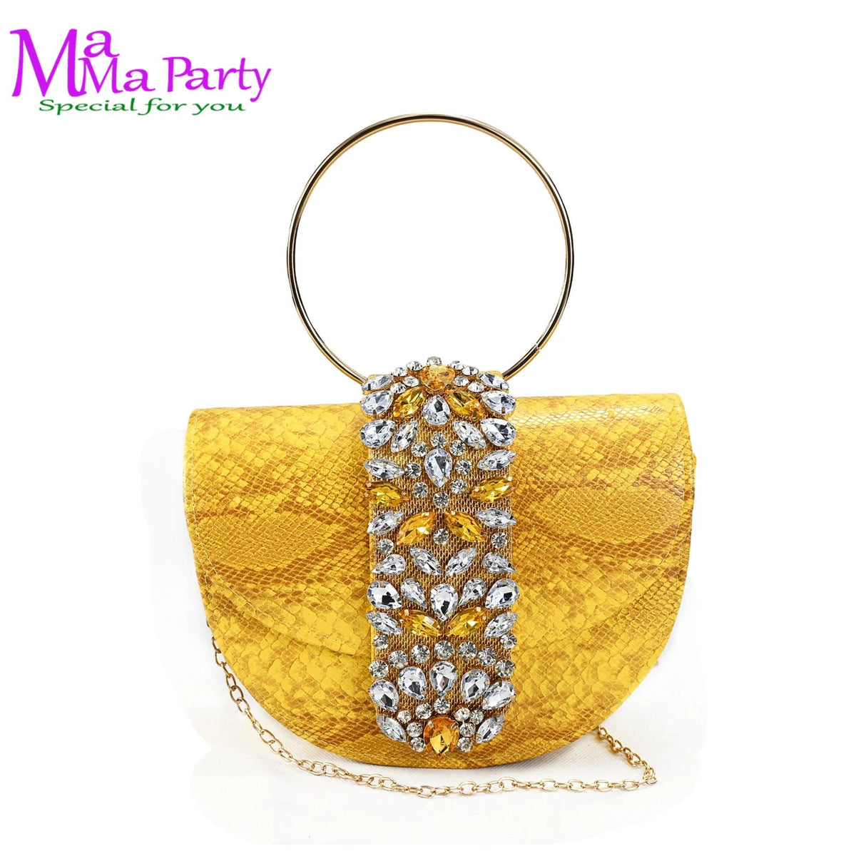 2024 Autumn New Design Specials Italian Women Shoes and Bag Set Comfortable Mid Heels With Rhinestone in Yellow Color