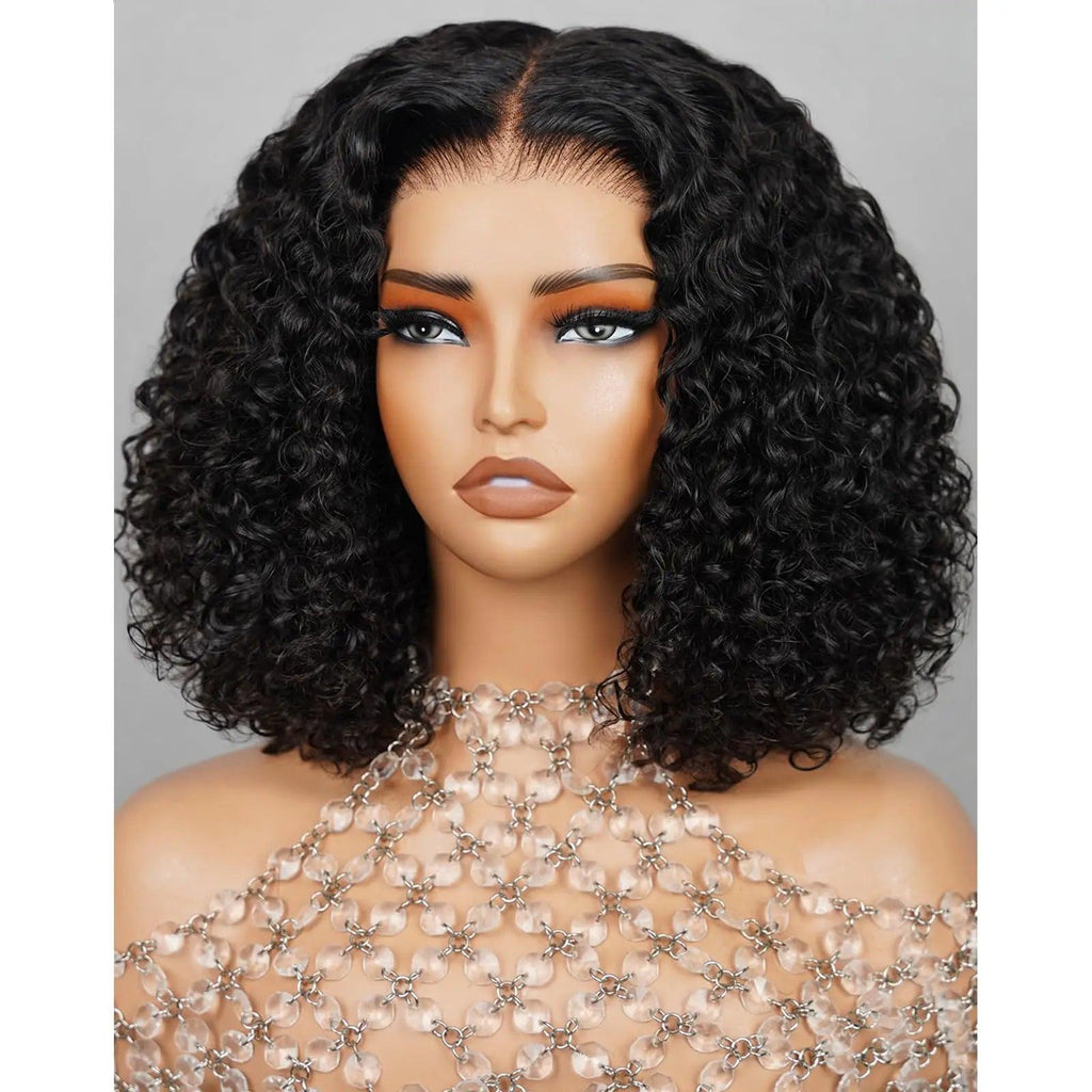 Deep Wave Bob Wig Human Hair Lace Front Wigs For Black Women Human Hair  Invisible Lace Wigs 200 Density 13x4 #1B Natural Black