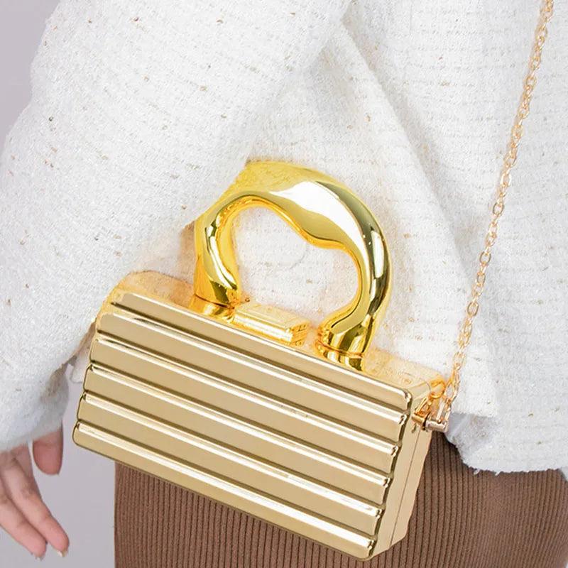 Square Acrylic Metallic Evening Handbag Box with Top Handle Luxury Designer Bags for Women Trend 2024 Shoulder Messenger Bags