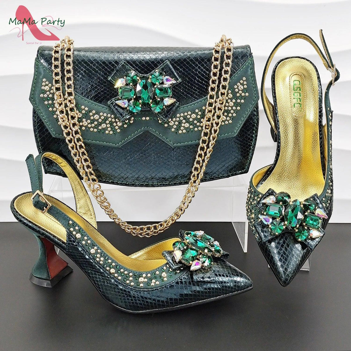 Italian Design in Brown Color African Women Shoes and Bag Set 2024 New Design High Heels for Wedding Party with Crystal