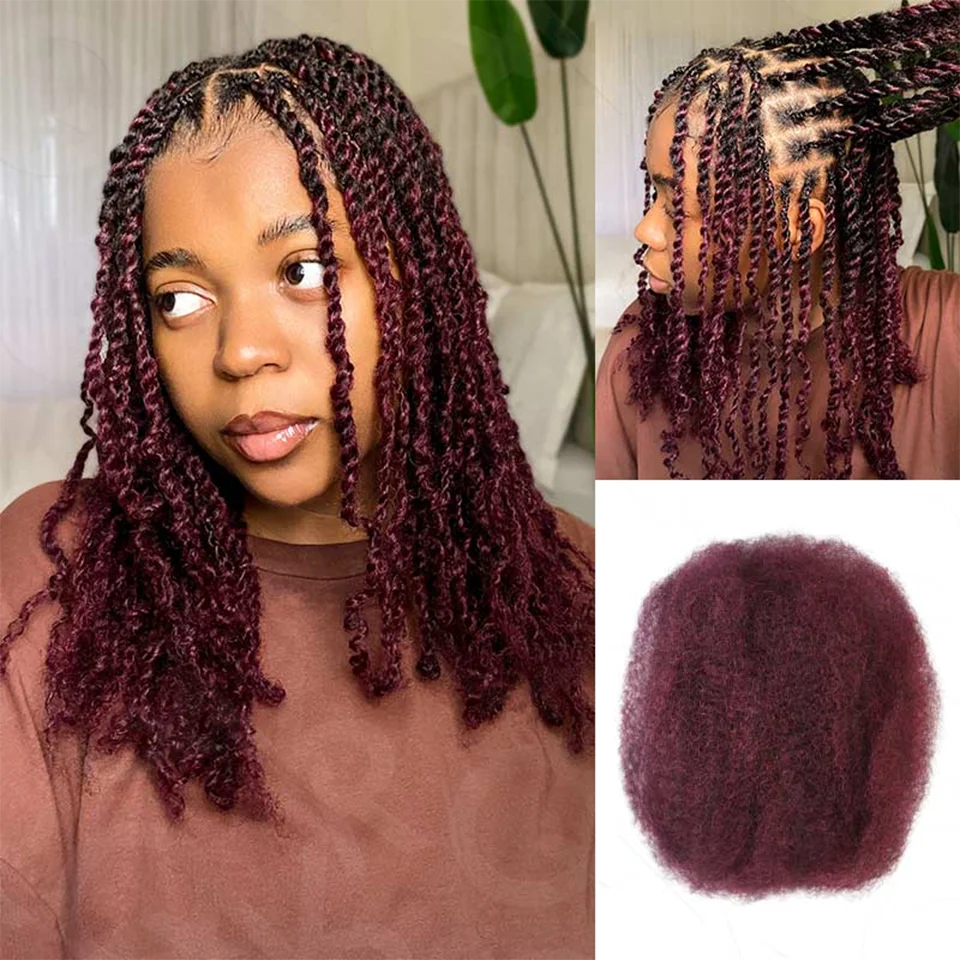 Afro Kinky Bulk QVR Human Hair For Mini Twist Braiding Loc Extensions & Crochet afro Kinky Curly bulk Hair For Dreadlocks 50g