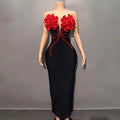 Women summer Fashion black sexy flower rhinestone off shoulder slim bandage dress elegant evening party dress