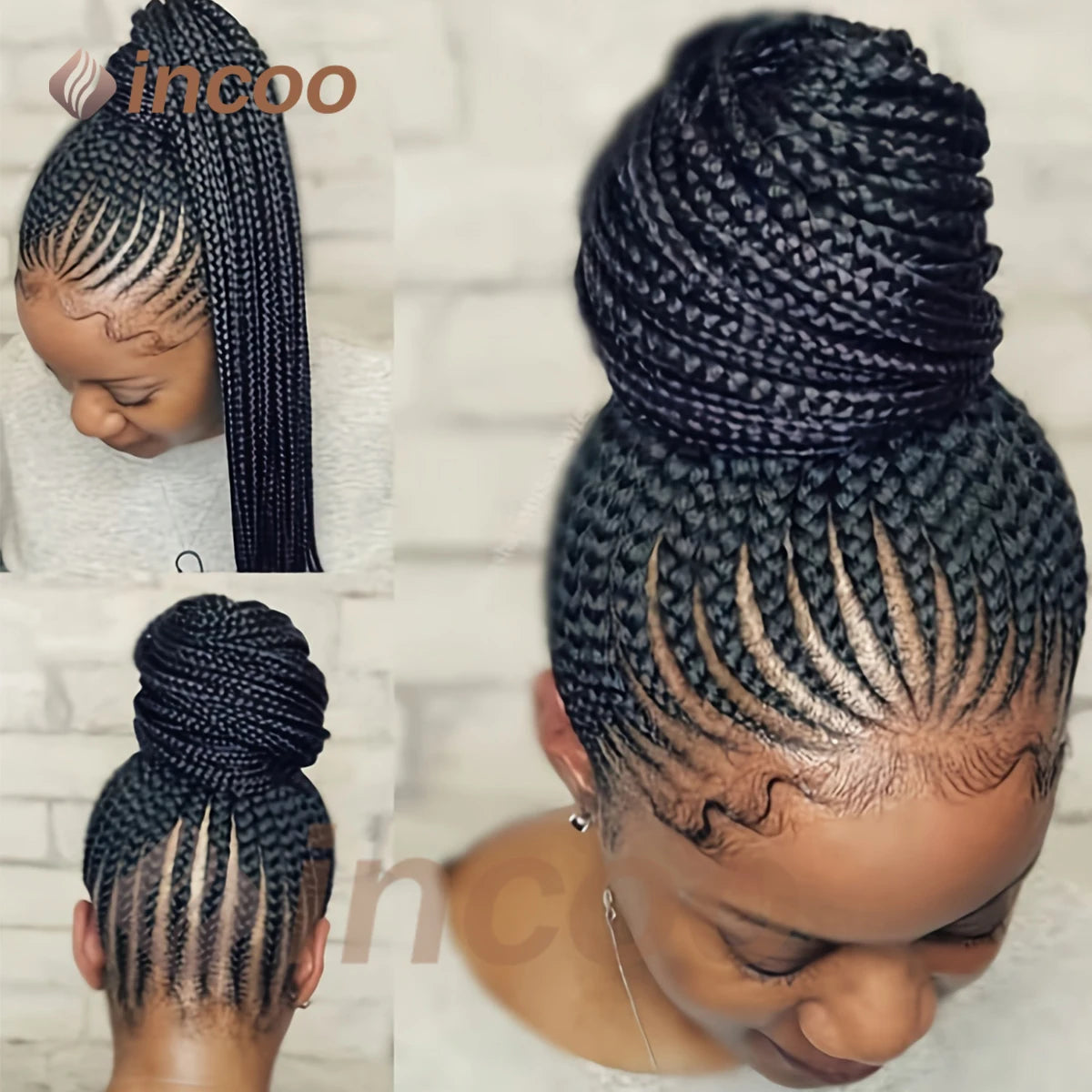 30" Synthetic Updo Braided Wigs Super Lightweight Full Lace Wig Knotless Ponytail Box Braids Wig For Women With Baby Hair