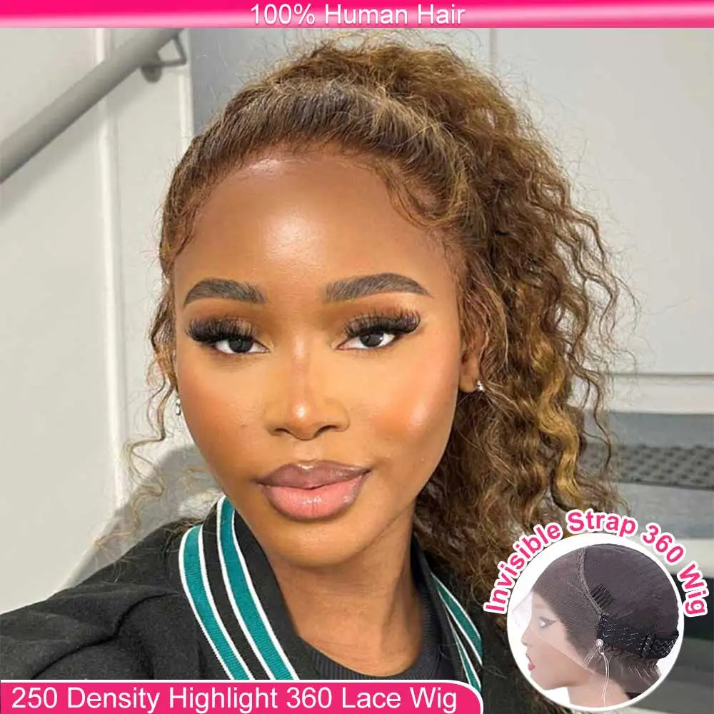 Invisi Strap 360 Full Hd Lace Frontal Wig 250 Density Chocolate Brown 30 Inch Deep Wave Lace Front Wig Glueless Wig Human Hair