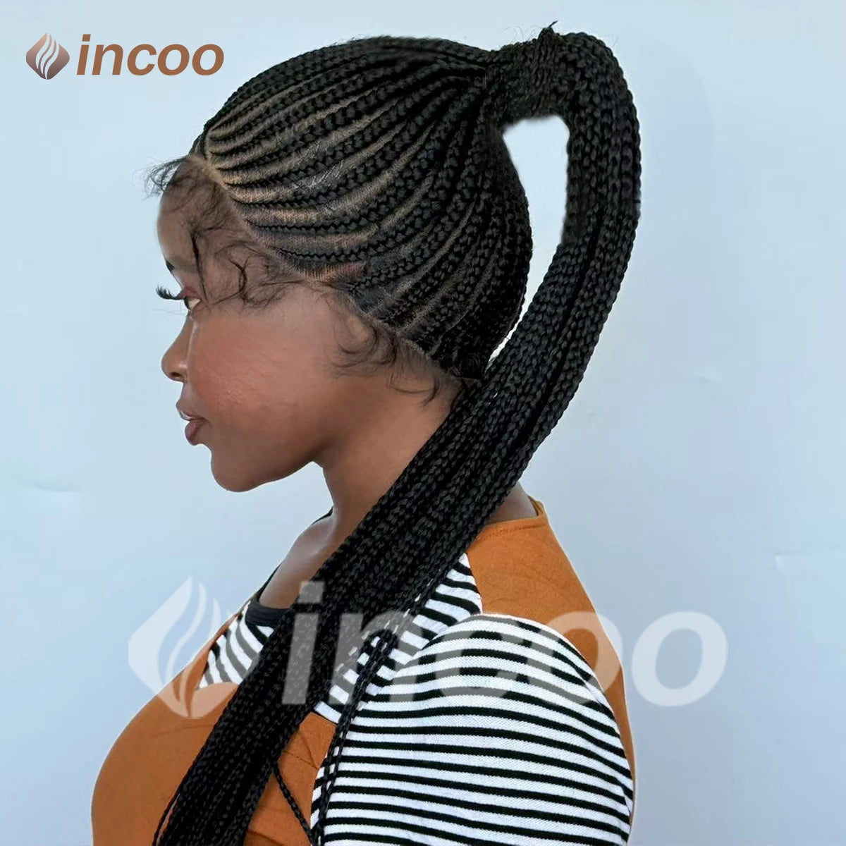 30" Synthetic Updo Braided Wigs Super Lightweight Full Lace Wig Knotless Ponytail Box Braids Wig For Women With Baby Hair
