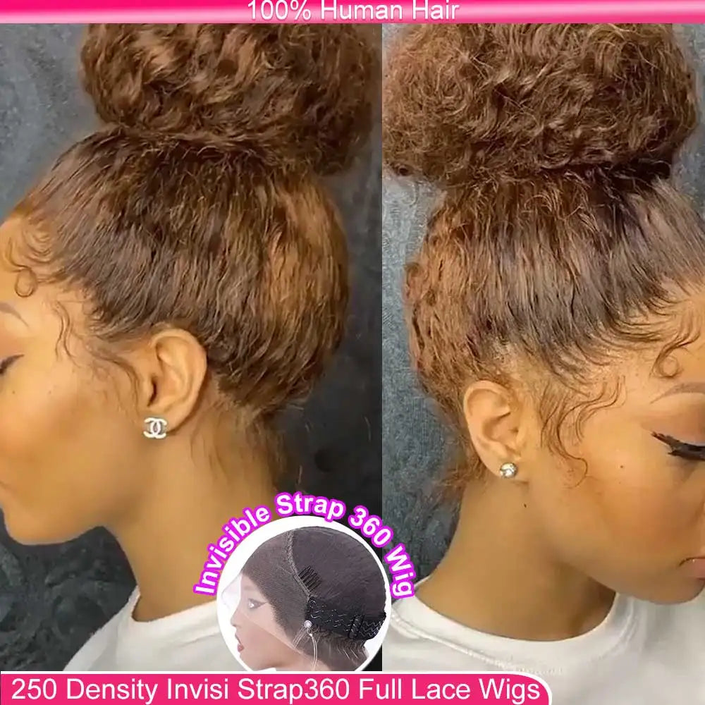 Invisi Strap 360 Full Hd Lace Frontal Wig 250 Density Chocolate Brown 30 Inch Deep Wave Lace Front Wig Glueless Wig Human Hair