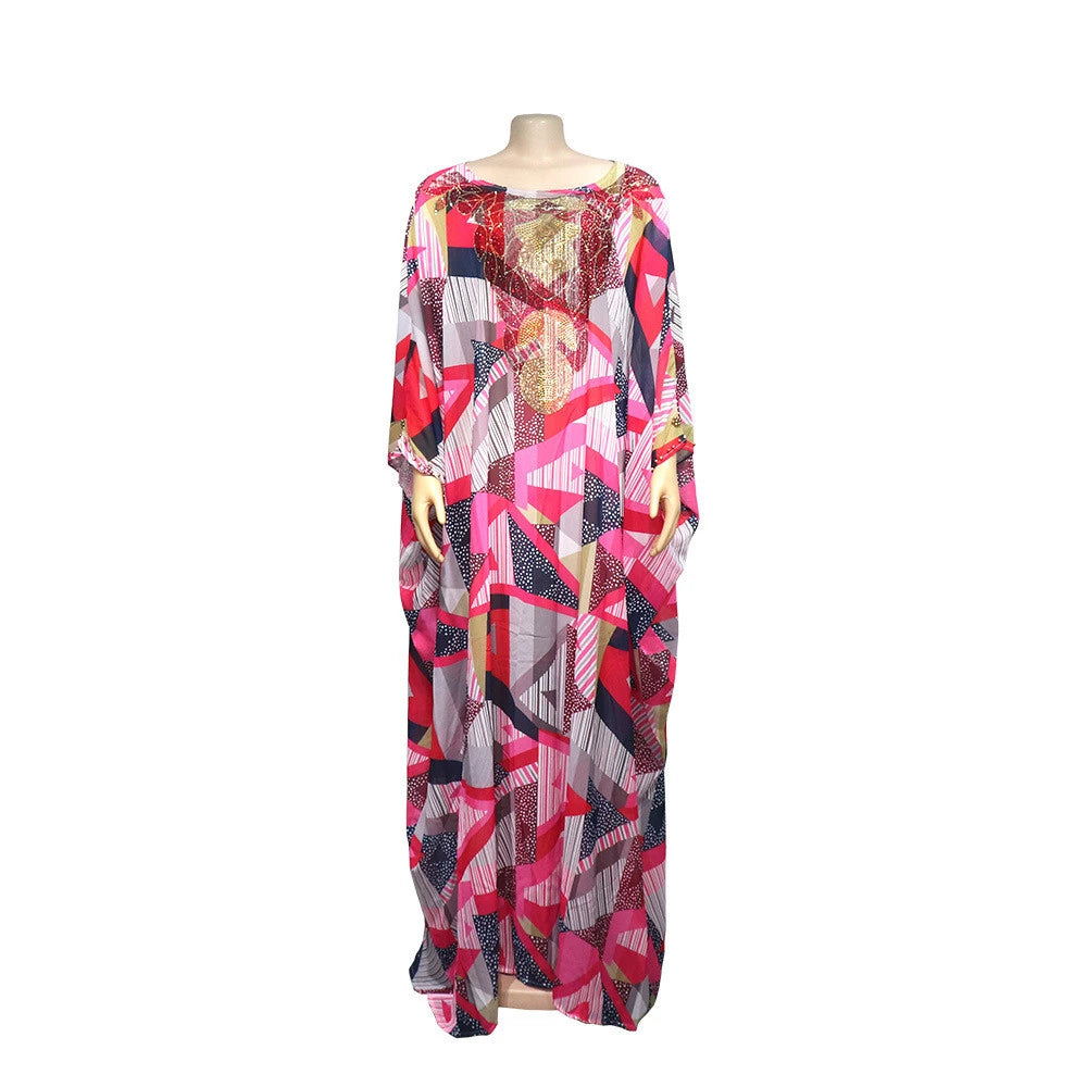 African Dashiki Women Loose Maxi Dress Diamonds Beads Abaya Dubai Kaftan Moroccan Gown Muslim Traditional Clothing Nigeria Robe
