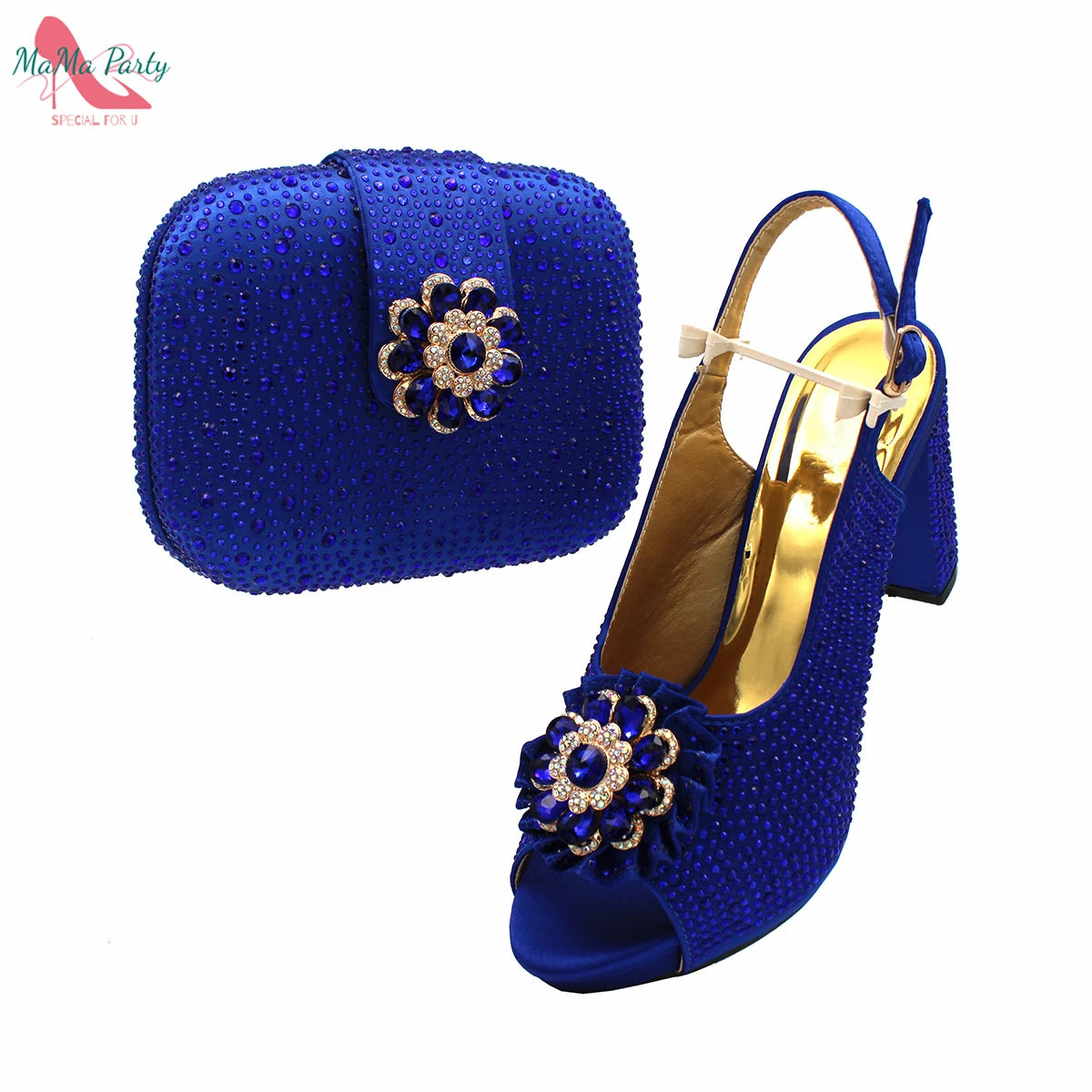 African Mature Women Shoes and Bag to Match in Teal Color Comfortable Heels with Platform for Garden Party