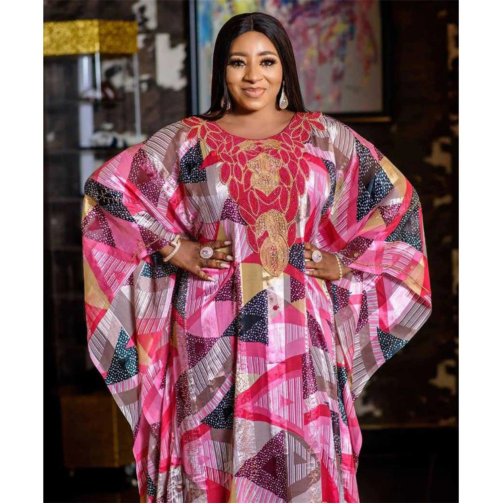 African Dashiki Women Loose Maxi Dress Diamonds Beads Abaya Dubai Kaftan Moroccan Gown Muslim Traditional Clothing Nigeria Robe