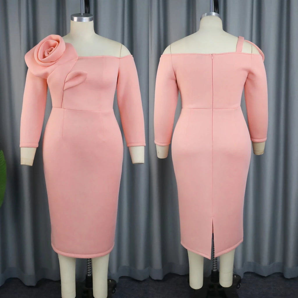 215 Chic Design 2025 Women Plus Size Dress Cross-border Designer Three-dimensional Flower Sheath Elegant Long Party Dresses